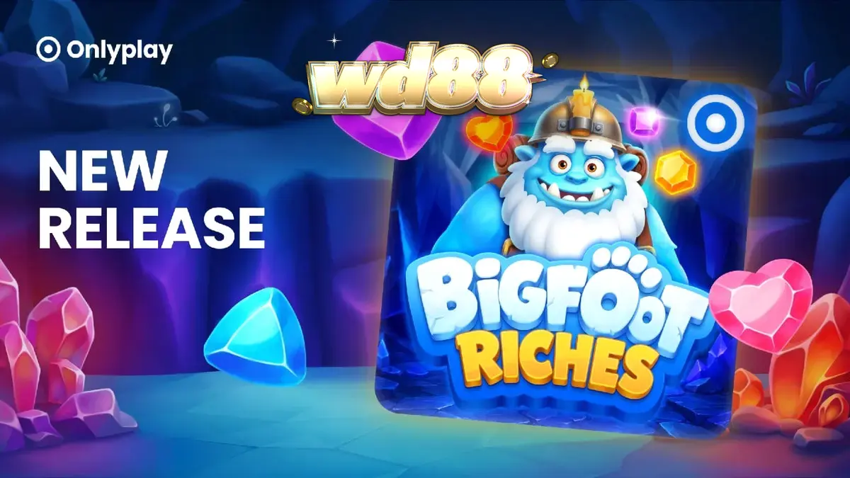 Tampilan visual slot Bigfoot Riches dengan latar belakang hutan salju yang dingin dan simbol kristal.