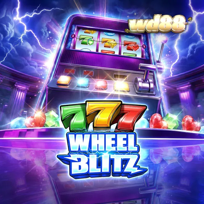 Tampilan visual mesin slot 777 Wheel Blitz dengan simbol permata dan roda hadiah